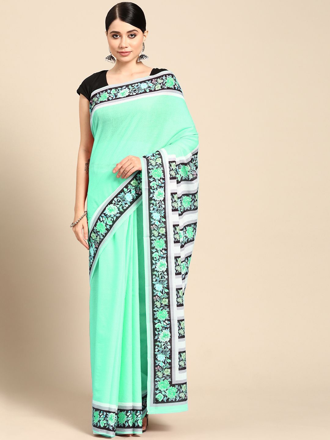 

BUTA BUTI Floral Printed Pure Cotton Saree, Green