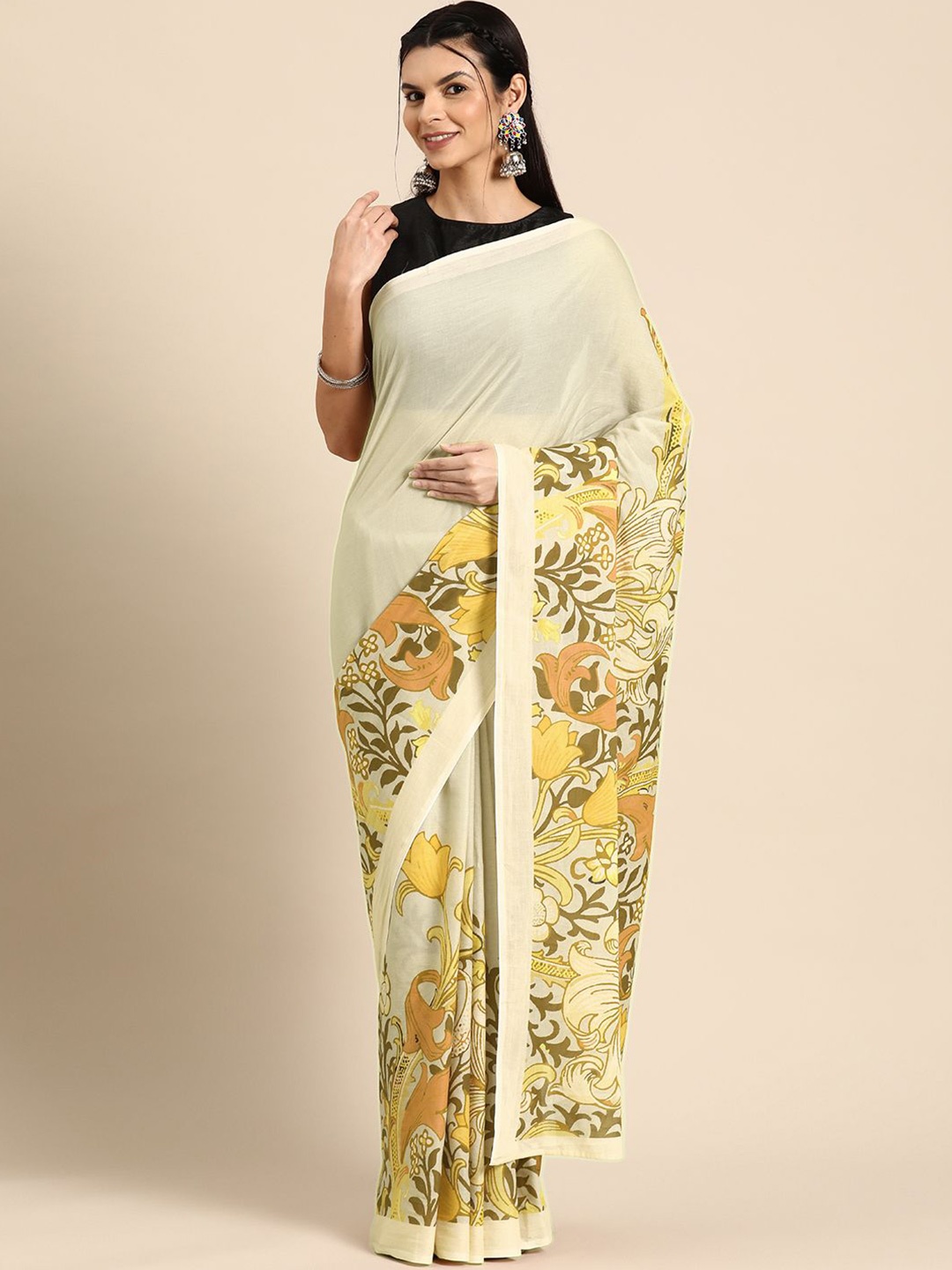 

BUTA BUTI Floral Pure Cotton Saree, Yellow