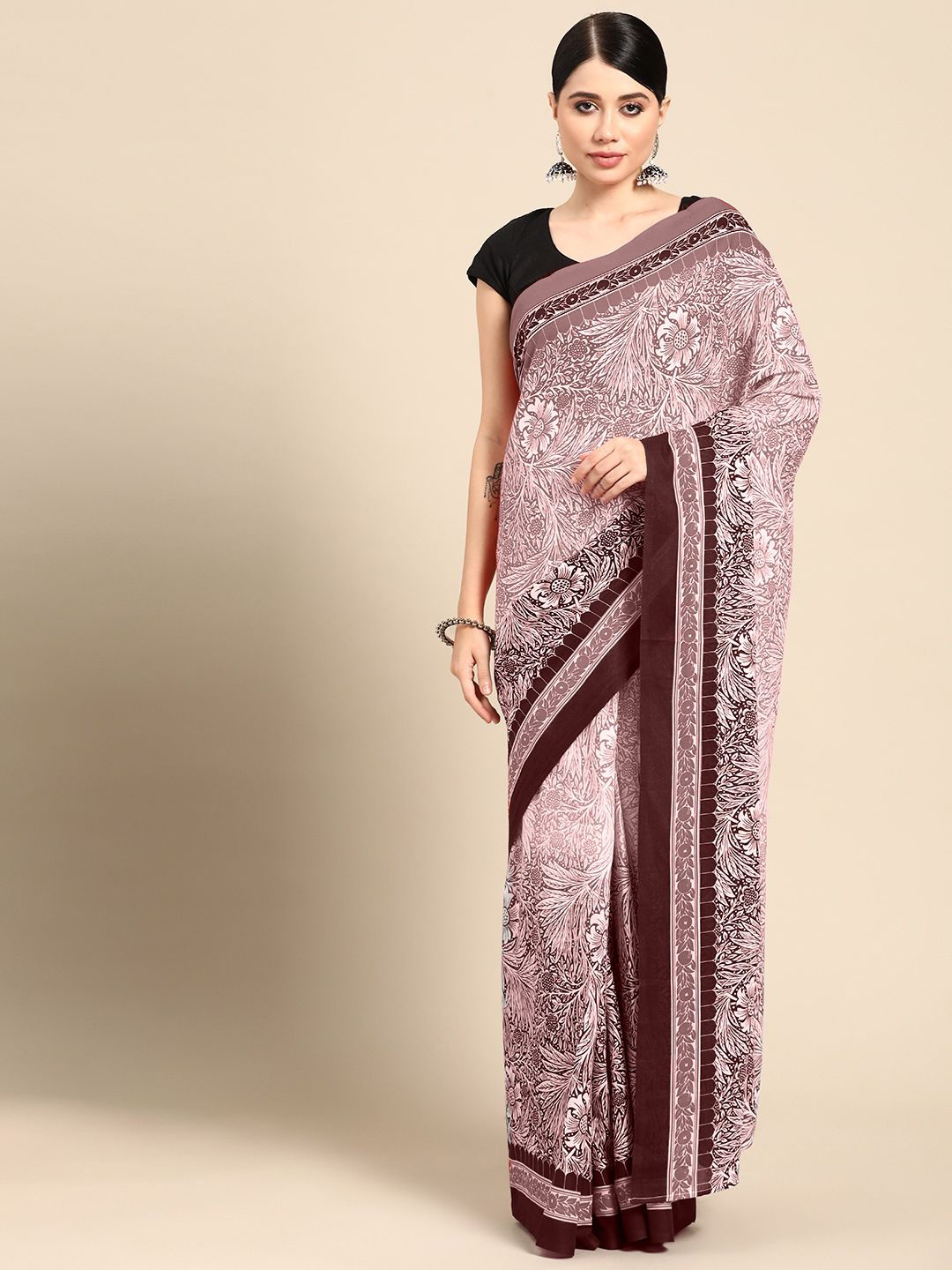 

BUTA BUTI Floral Pure Cotton Saree, Rust