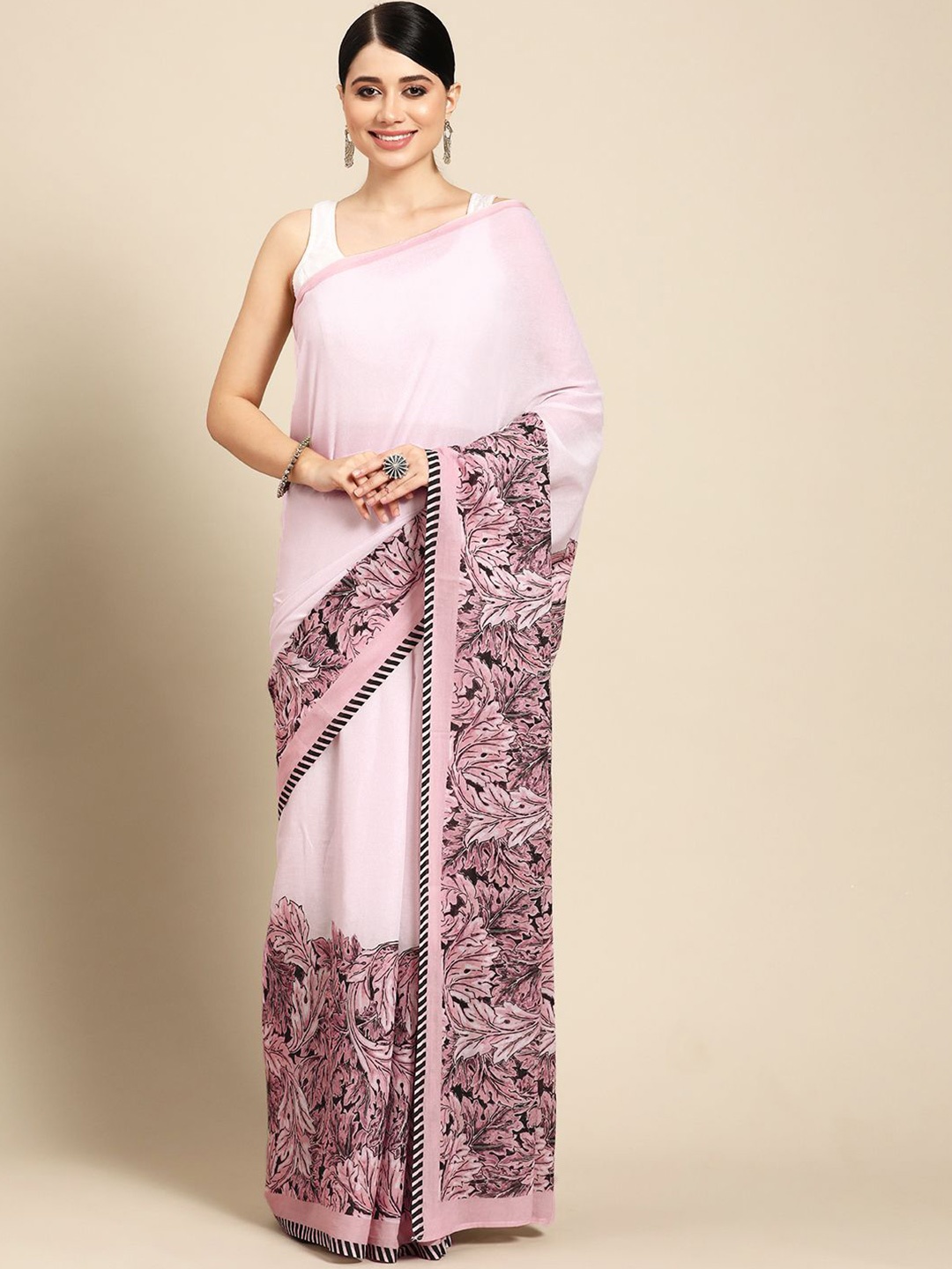 

BUTA BUTI Ethnic Motif Pure Cotton Saree, Peach