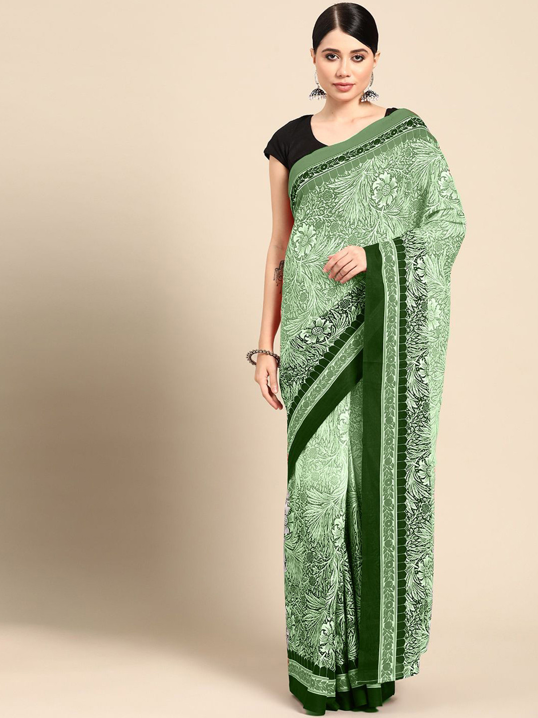 

BUTA BUTI Floral Pure Cotton Saree, Green
