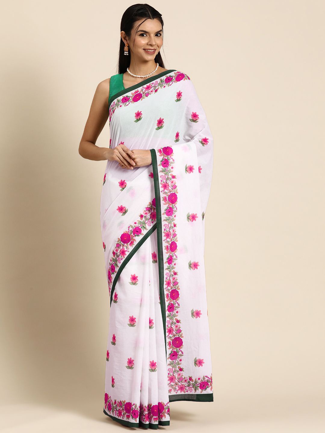 

BUTA BUTI Floral Printed Pure Cotton Saree, Pink