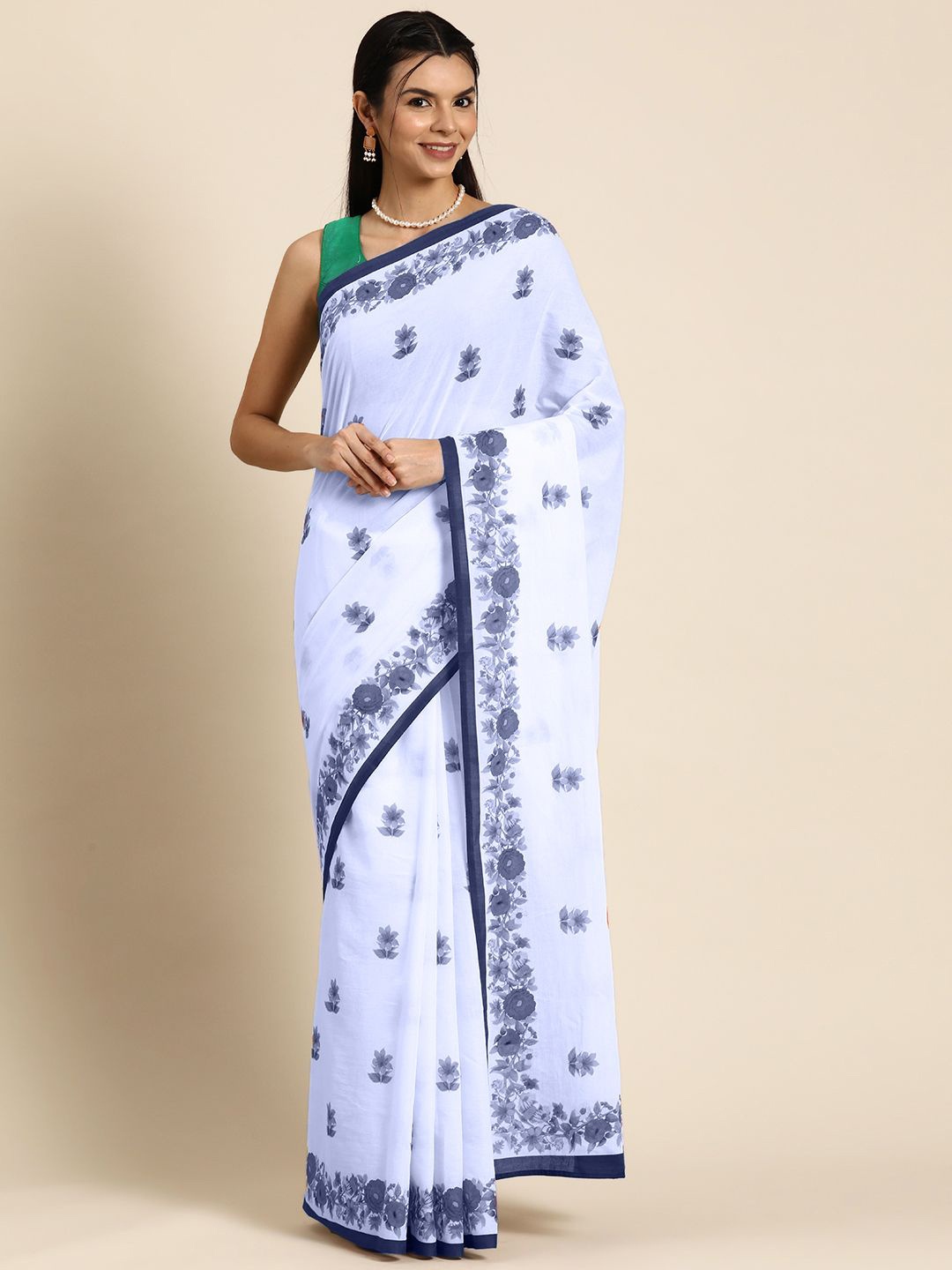 

BUTA BUTI Ethnic Motif Pure Cotton Saree, Blue