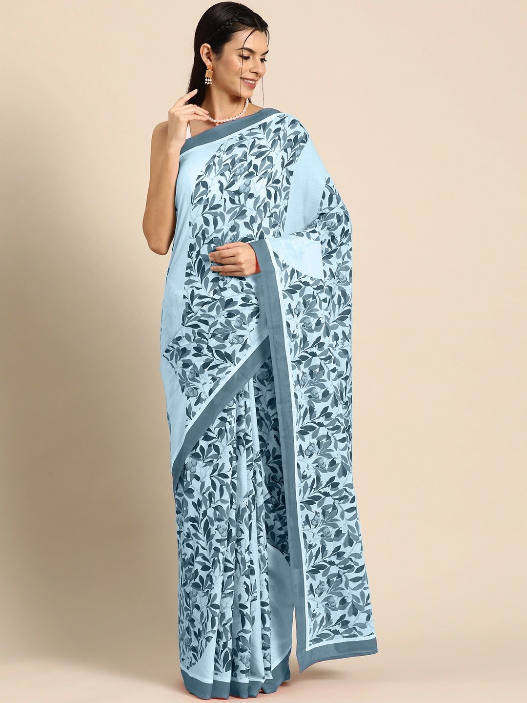 

BUTA BUTI Floral Pure Cotton Saree, Blue