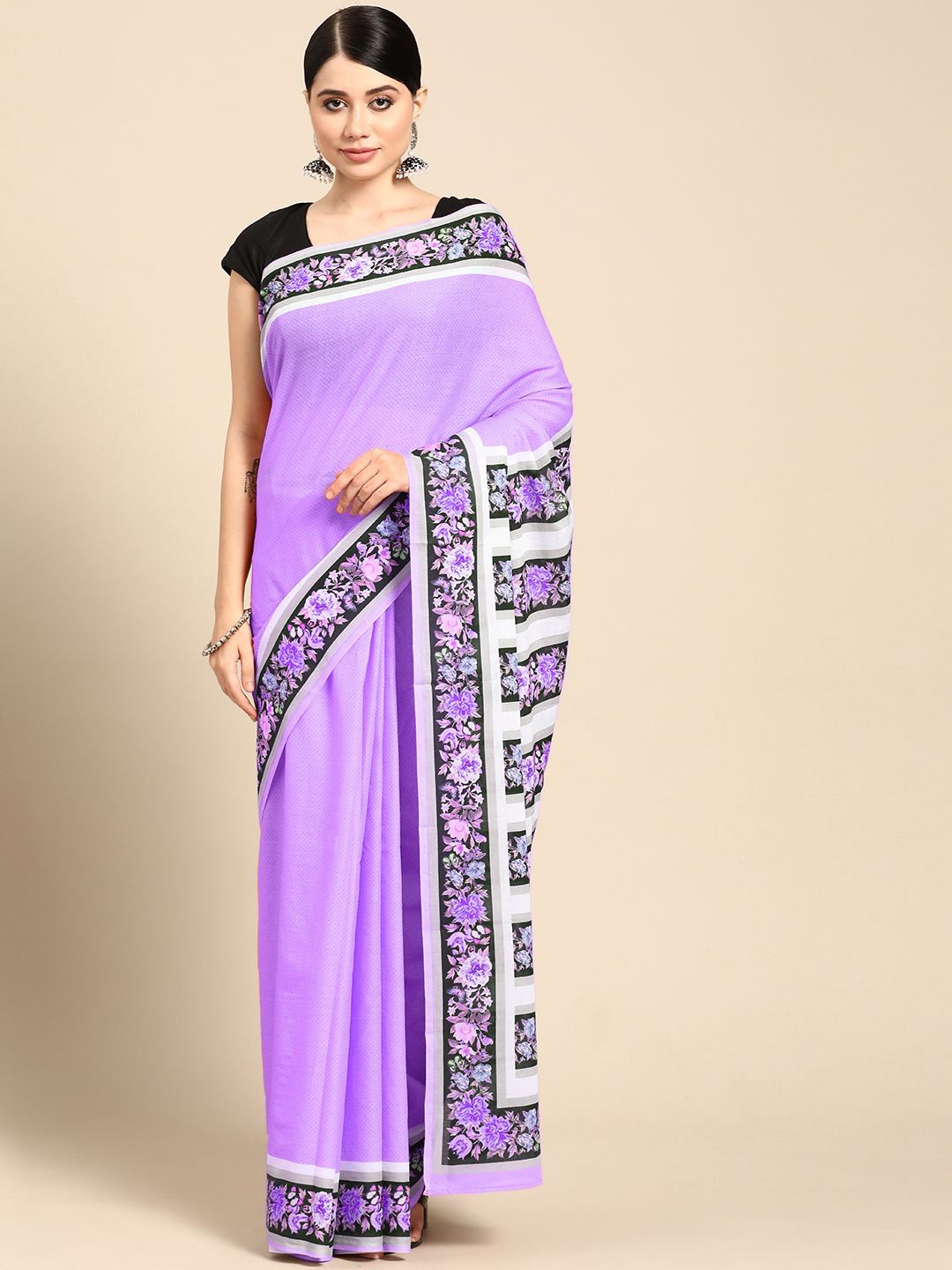 

BUTA BUTI Floral Pure Cotton Saree, Purple