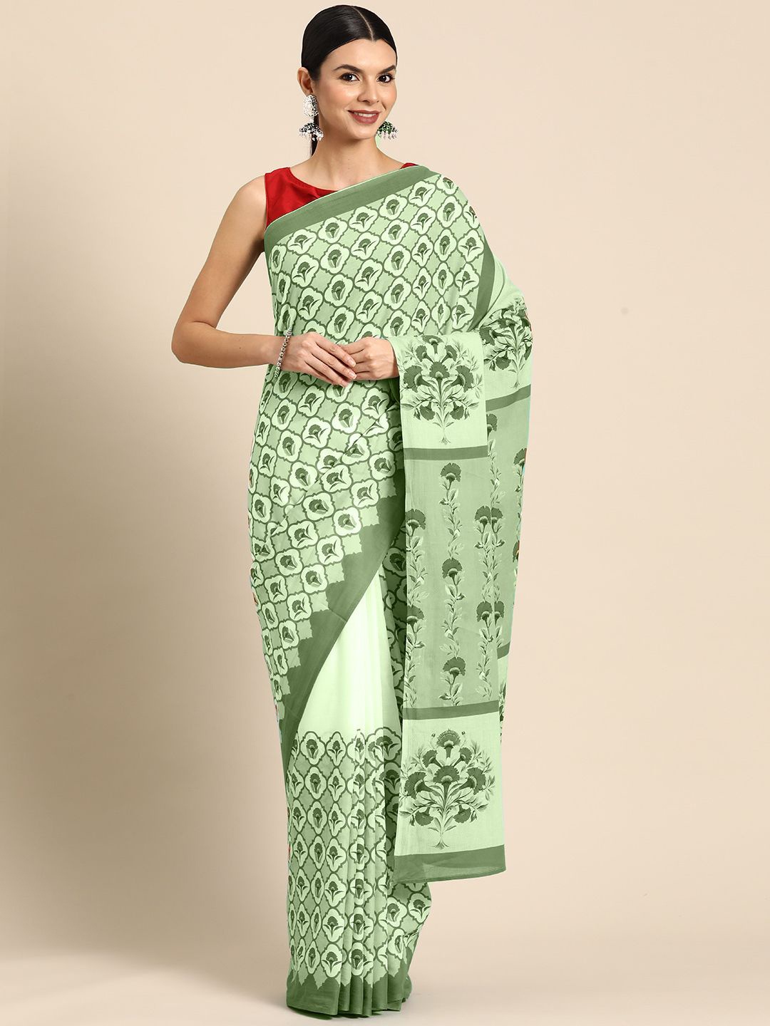 

BUTA BUTI Ethnic Motif Pure Cotton Saree, Green