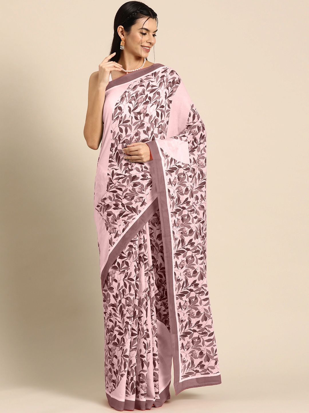 

BUTA BUTI Floral Printed Pure Cotton Saree, Pink