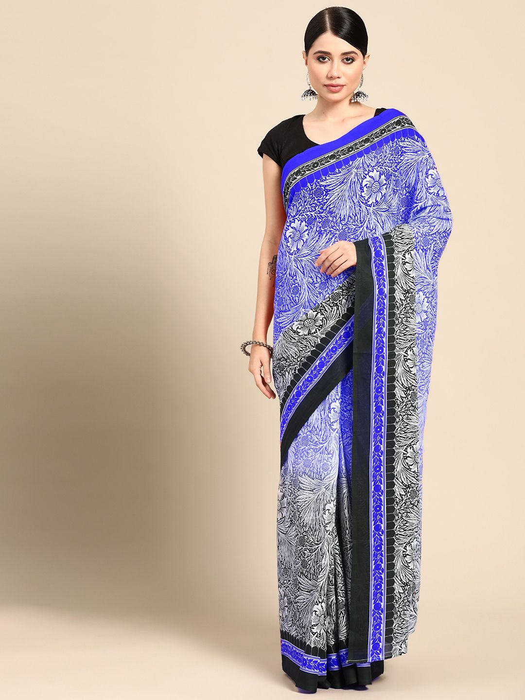 

BUTA BUTI Floral Pure Cotton Saree, Blue