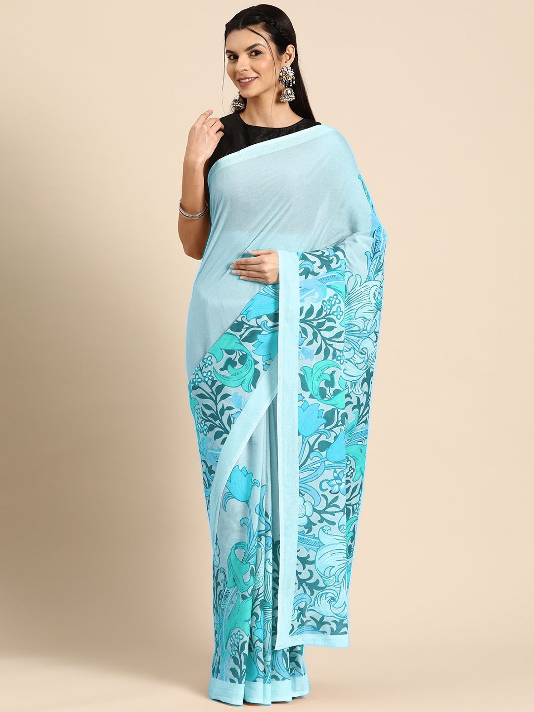 

BUTA BUTI Women Floral Pinted Pure Cotton Saree, Blue