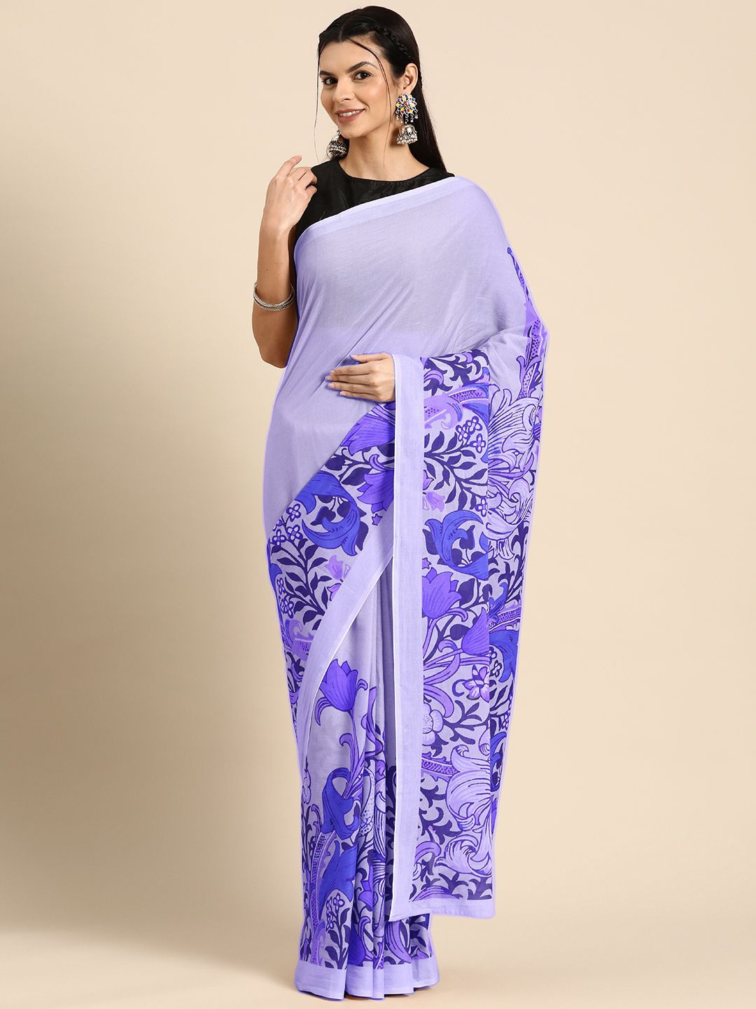 

BUTA BUTI Floral Pure Cotton Saree, Blue