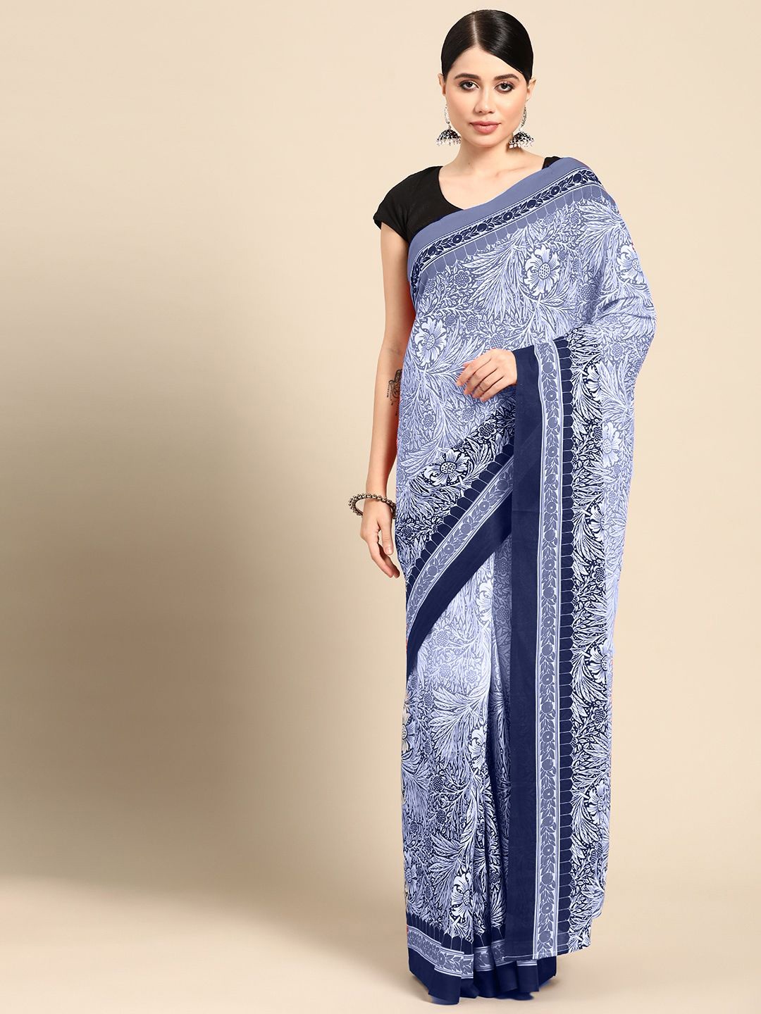 

BUTA BUTI Floral Printed Pure Cotton Saree, Blue
