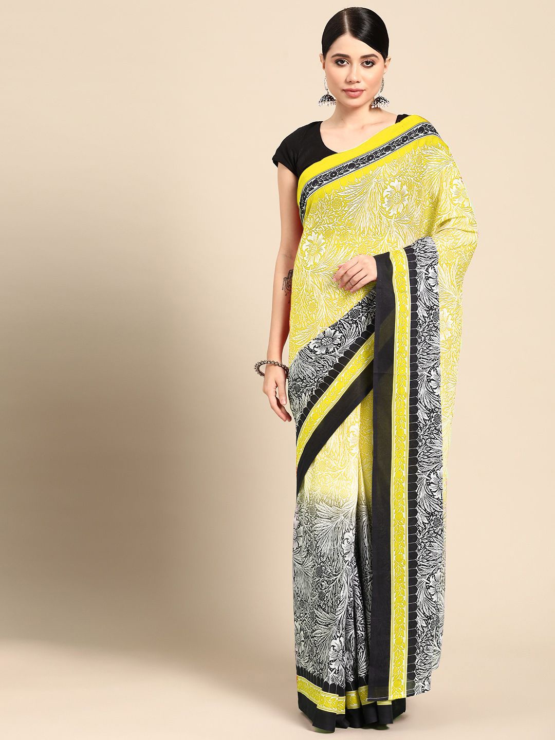 

BUTA BUTI Floral Pure Cotton Saree, Yellow