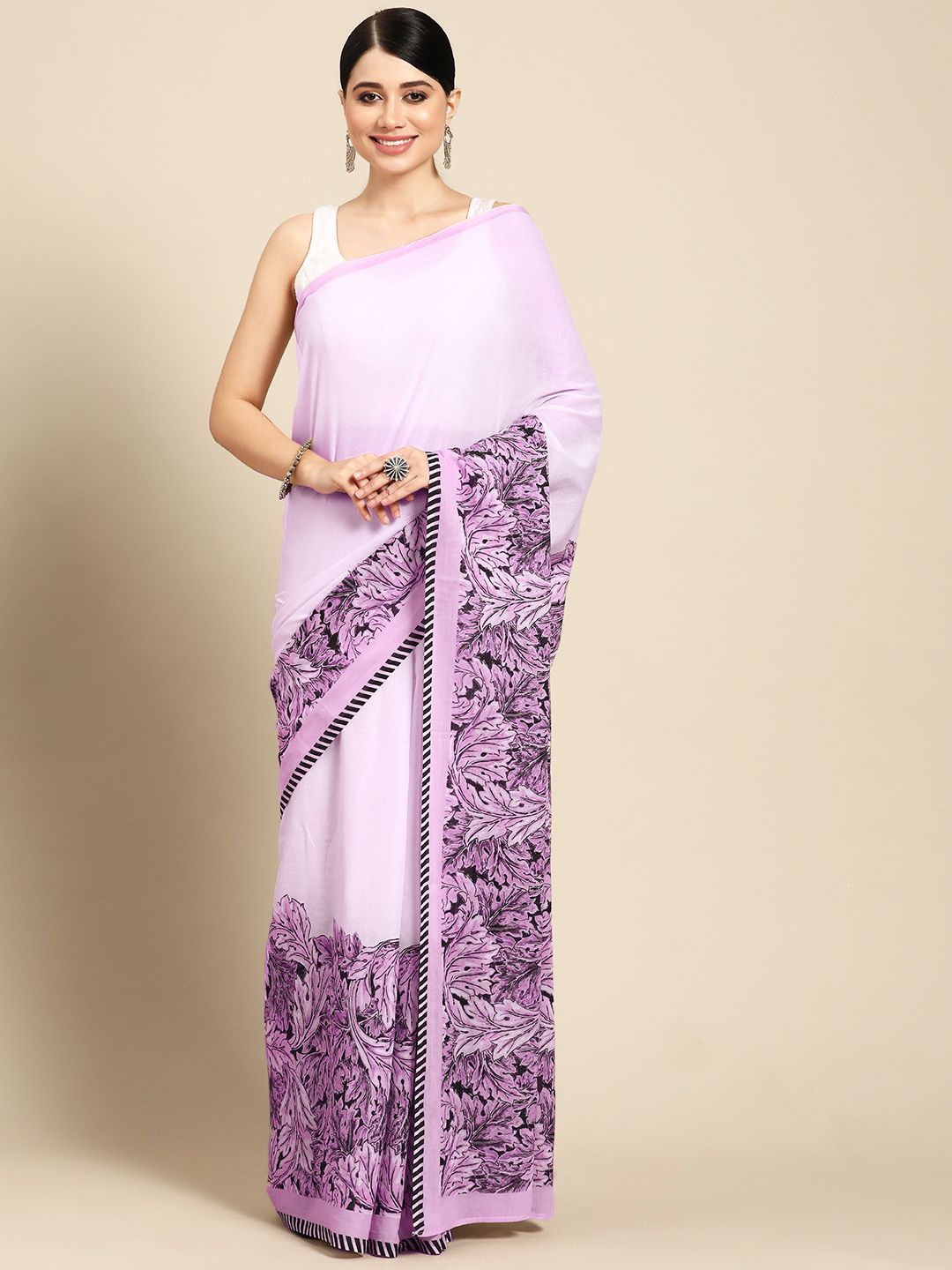 

BUTA BUTI Floral Pure Cotton Saree, Lavender