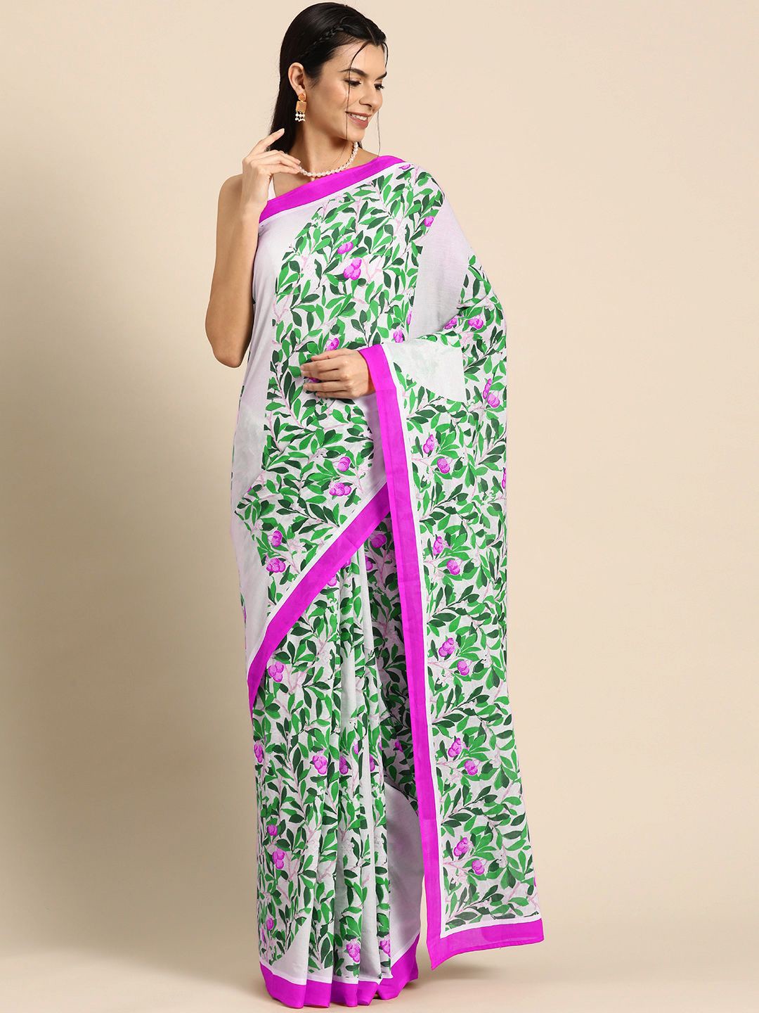 

BUTA BUTI Pure Cotton Floral Festive Saree, Pink