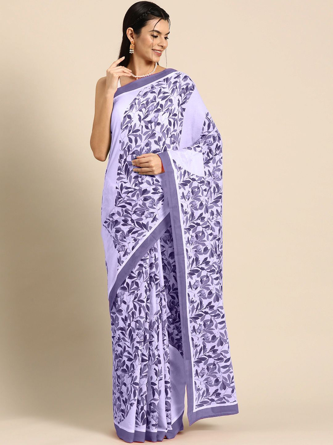 

BUTA BUTI Floral Pure Cotton Saree, Lavender