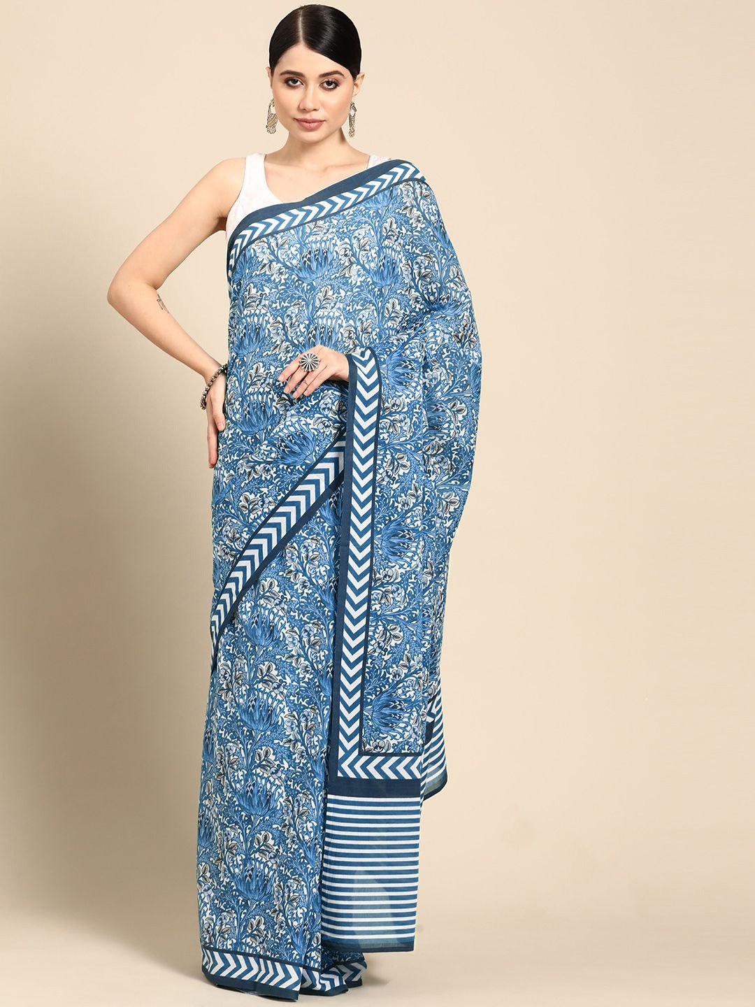 

BUTA BUTI Ethnic Motif Pure Cotton Saree, Blue