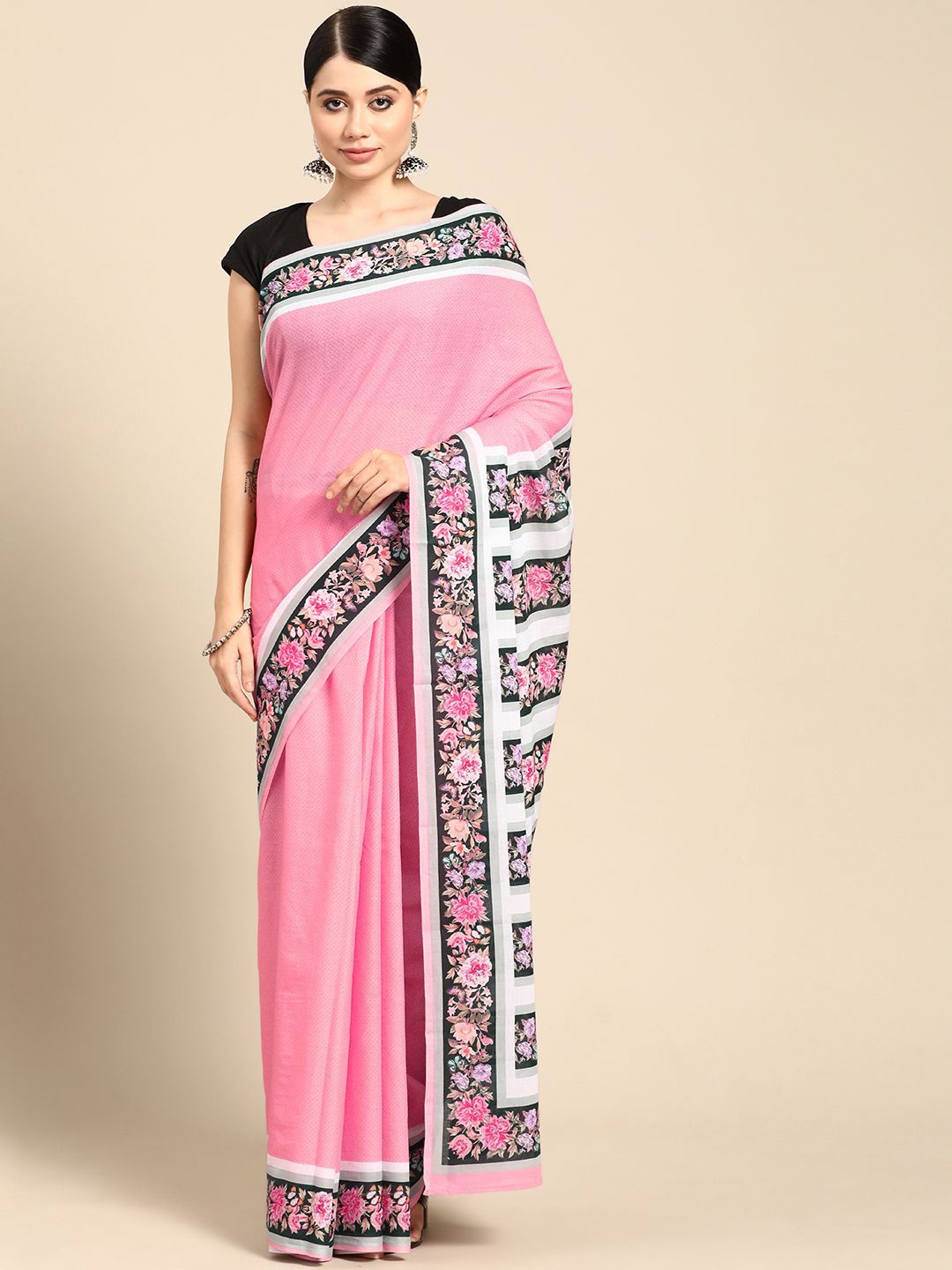 

BUTA BUTI Floral Printed Pure Cotton Saree, Pink
