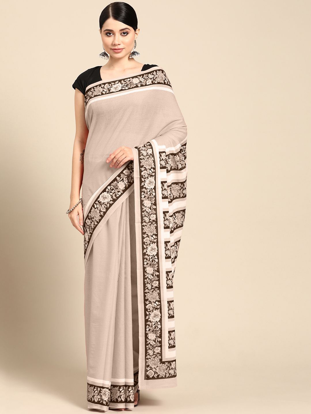 

BUTA BUTI Ethnic Motif Pure Cotton Saree, Coffee brown