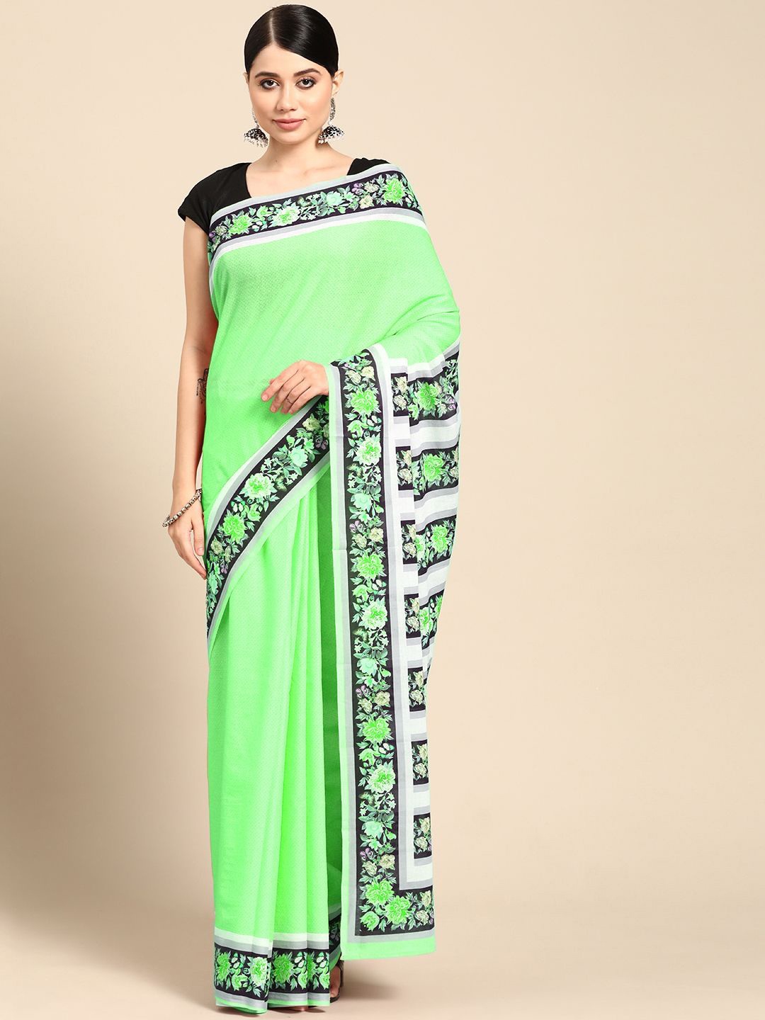 

BUTA BUTI Pure Cotton Floral Festive Saree, Green