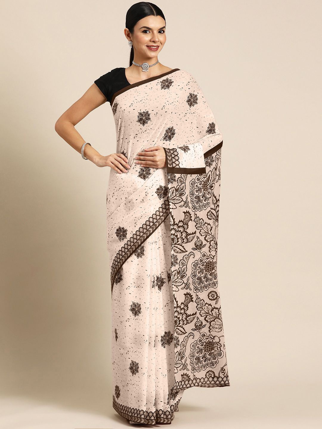 

BUTA BUTI Ethnic Motifs Pure Cotton Saree, Beige