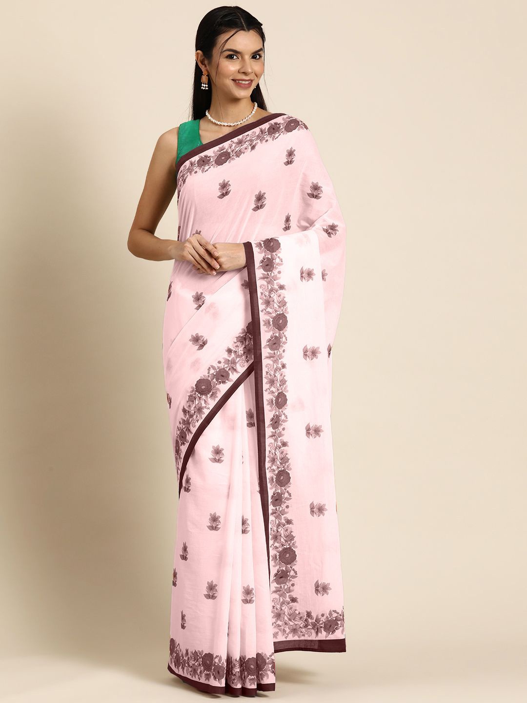 

BUTA BUTI Floral Printed Pure Cotton Saree, Mauve