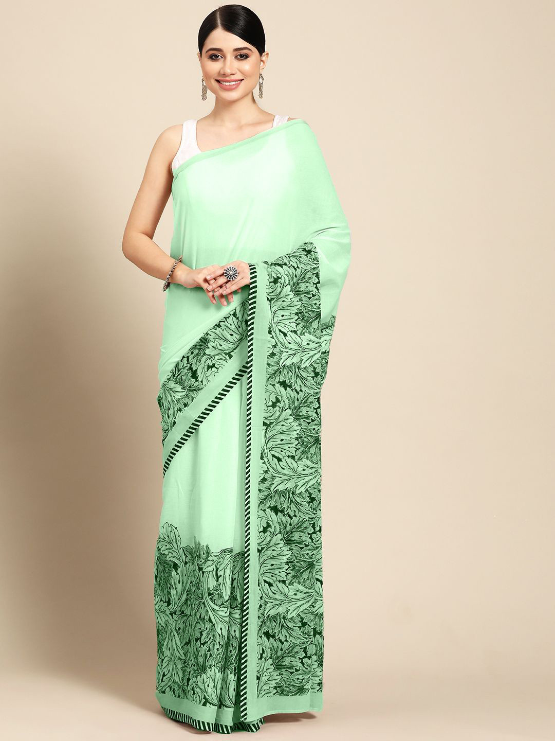 

BUTA BUTI Women Digital Pinted Pure Cotton Saree, Green