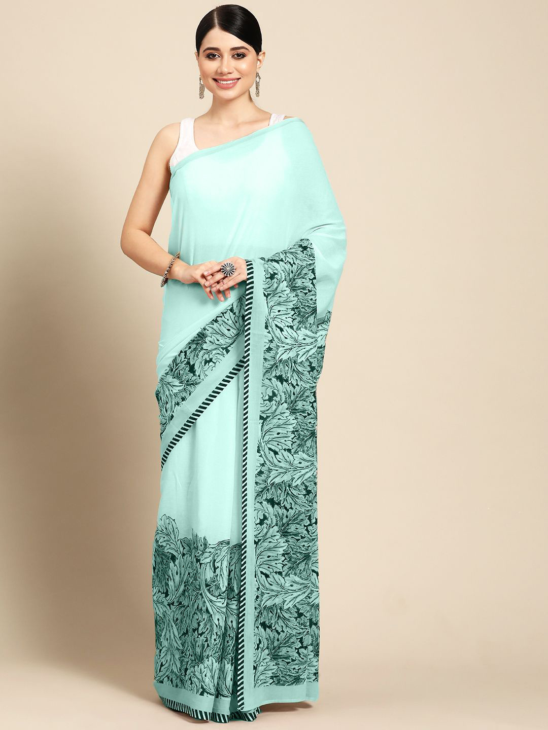 

BUTA BUTI Floral Pure Cotton Saree, Sea green
