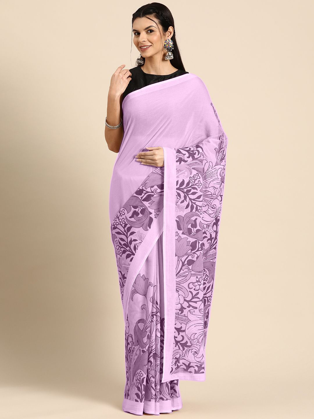 

BUTA BUTI Floral Pure Cotton Saree, Pink