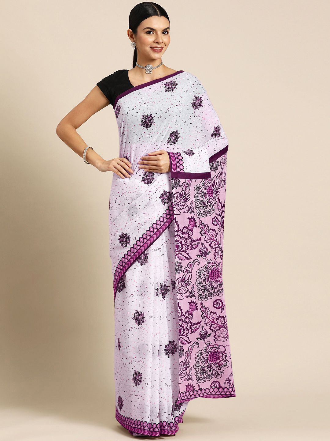 

BUTA BUTI Floral Printed Pure Cotton Saree, Pink