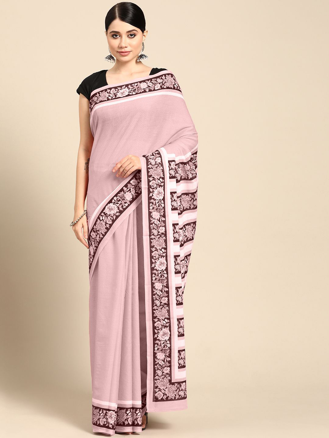 

BUTA BUTI Pinted Pure Cotton Saree, Rose