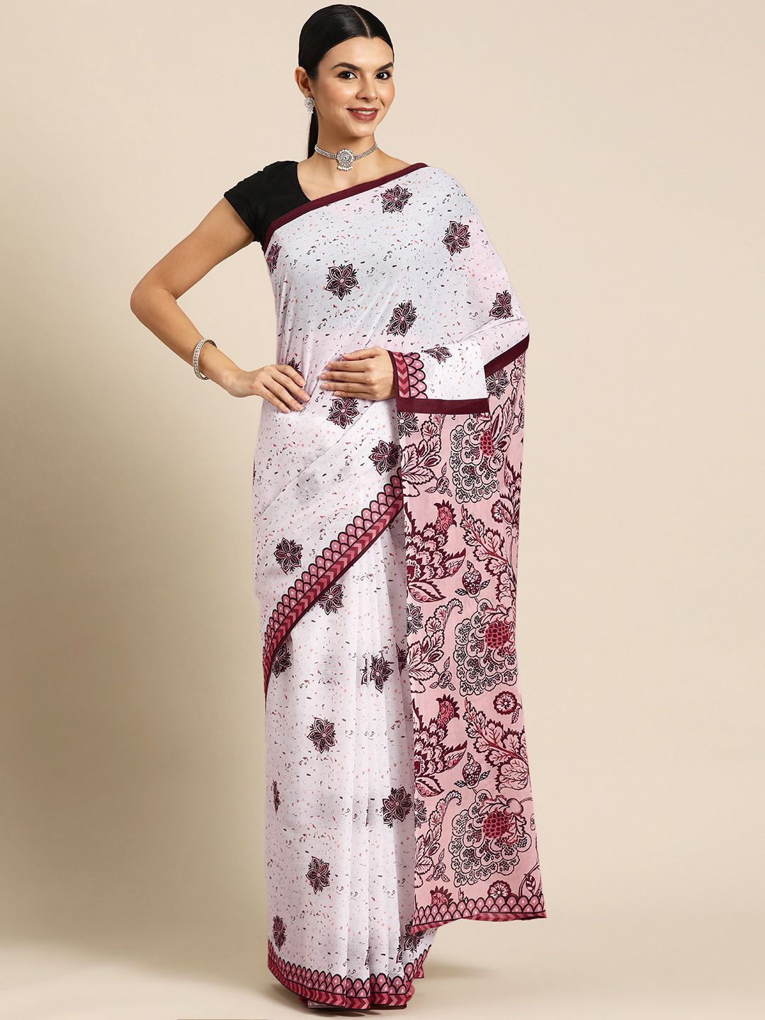 

BUTA BUTI Floral Printed Pure Cotton Saree, Pink