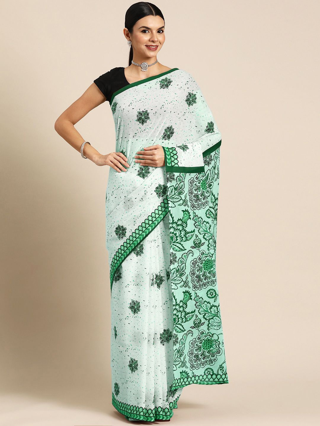 

BUTA BUTI Floral Pure Cotton Saree, Green