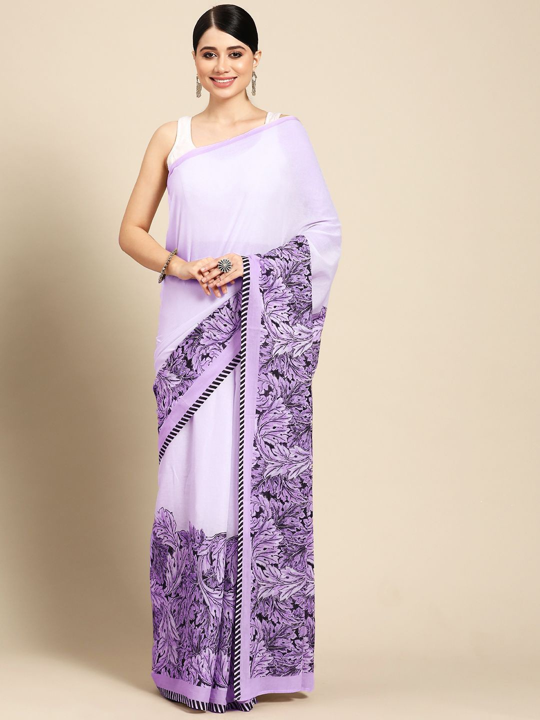 

BUTA BUTI Floral Printed Pure Cotton Saree, Purple