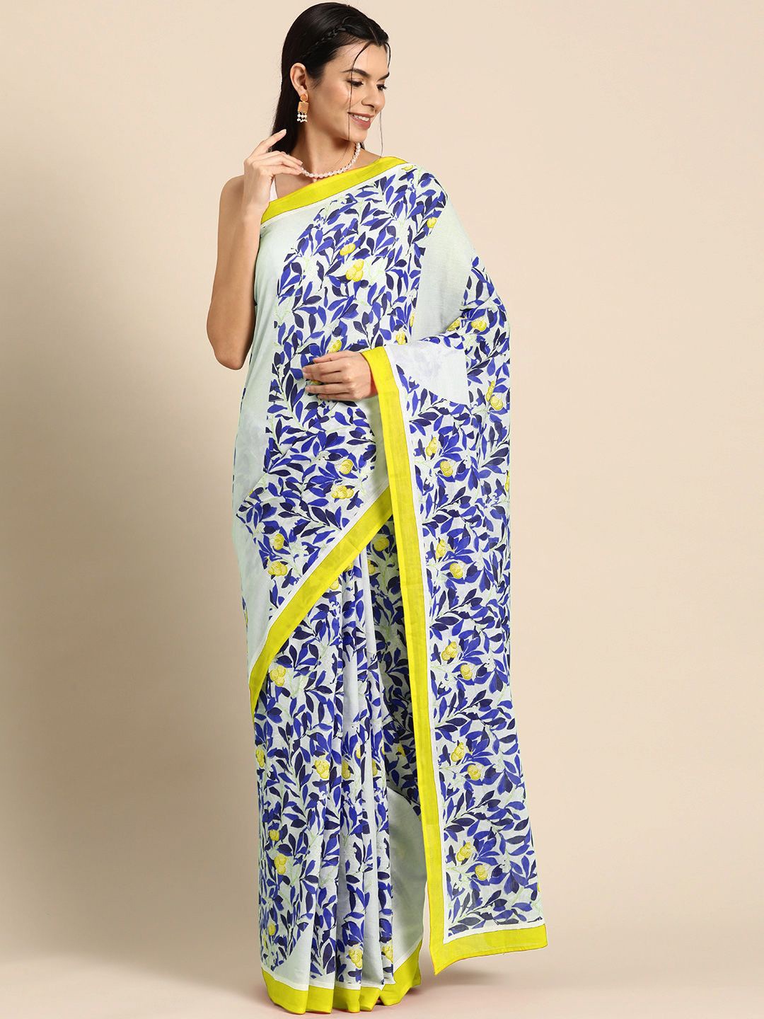 

BUTA BUTI Floral Pure Cotton Saree, Yellow