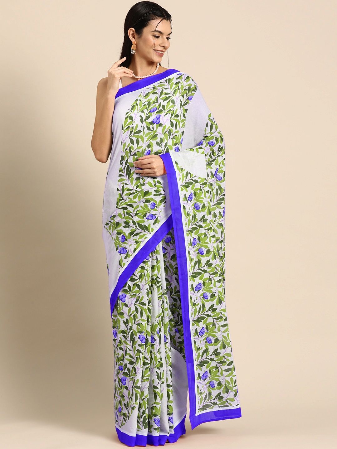 

BUTA BUTI Ethnic Motif Pure Cotton Saree, Navy blue