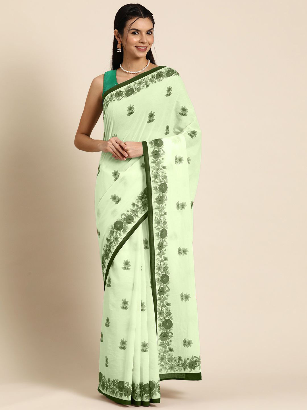 

BUTA BUTI Ethnic Motif Pure Cotton Saree, Green