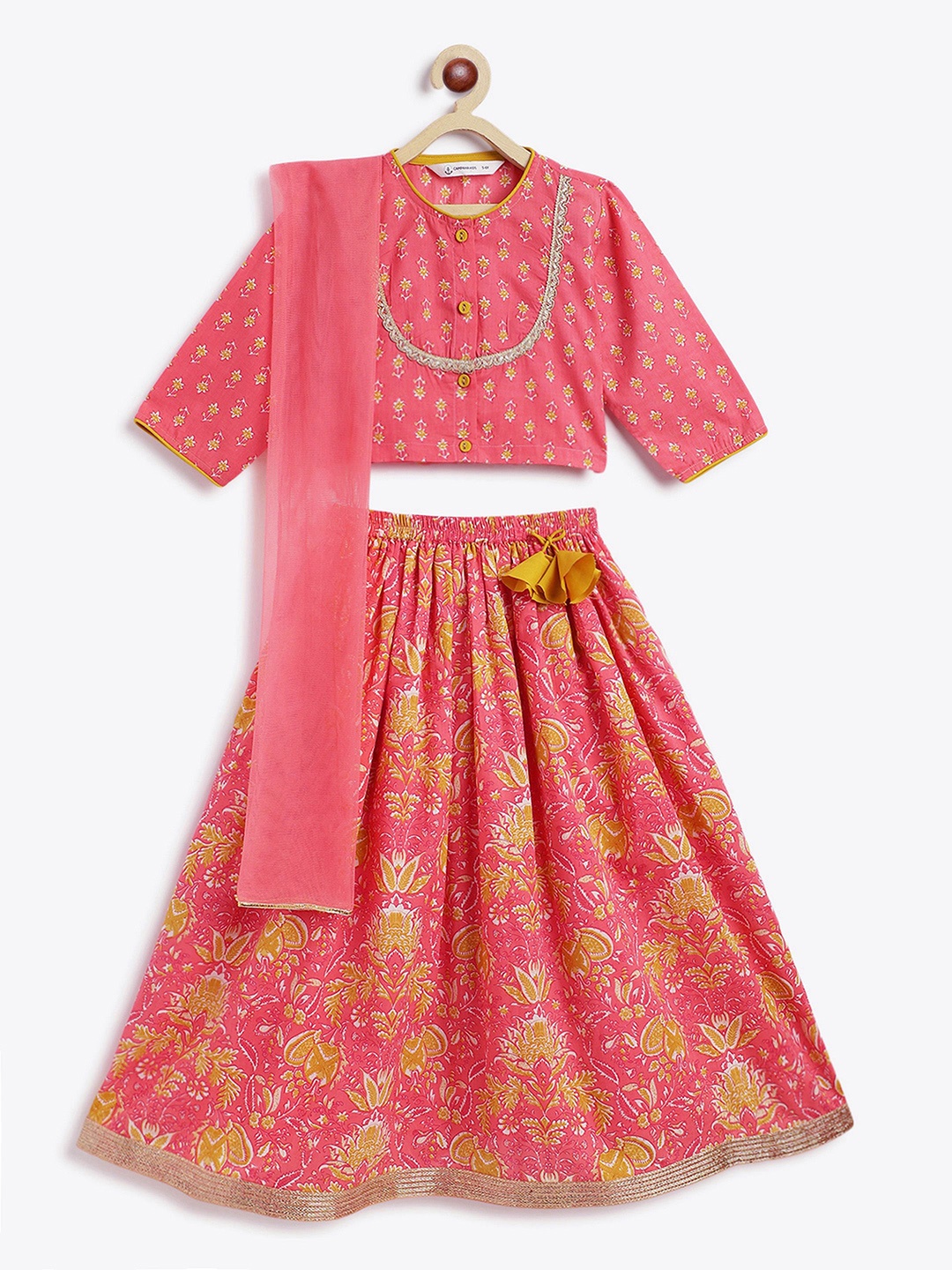 

Campana Girls Printed Zari Ready to Wear Lehenga & Blouse With Dupatta, Pink