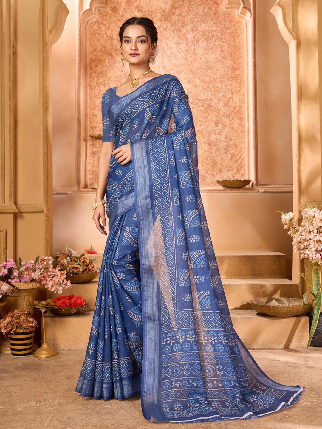 

KALINI Ethnic Motifs Zari Saree, Blue