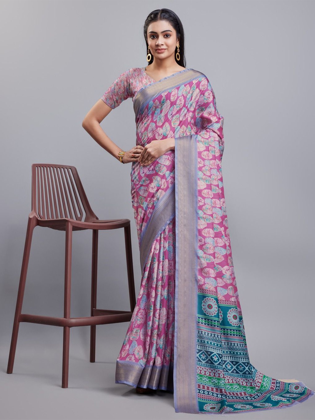 

KALINI Floral Zari Saree, Purple