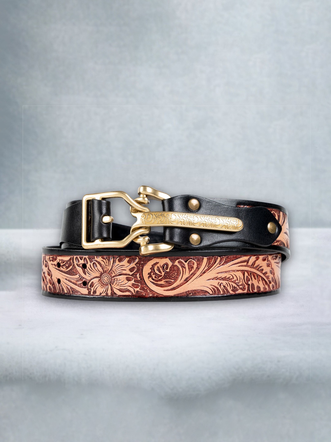 

CHOKORE Men Printed Leather Belt, Brown