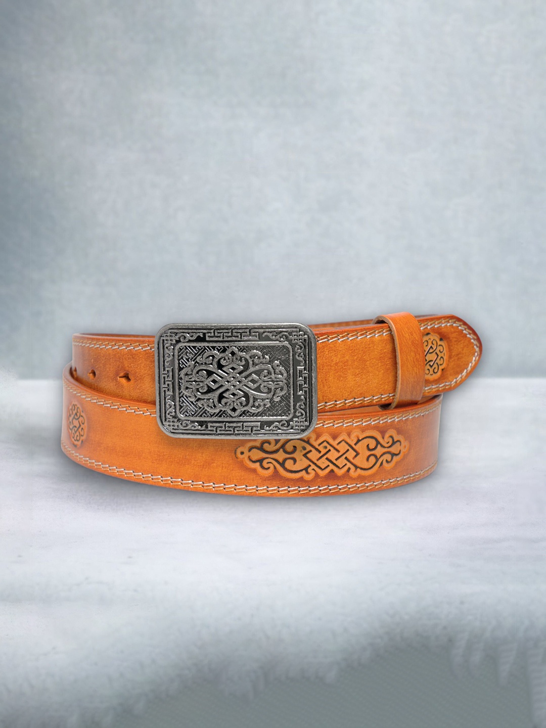 

CHOKORE Men Textured Leather Belt, Camel brown