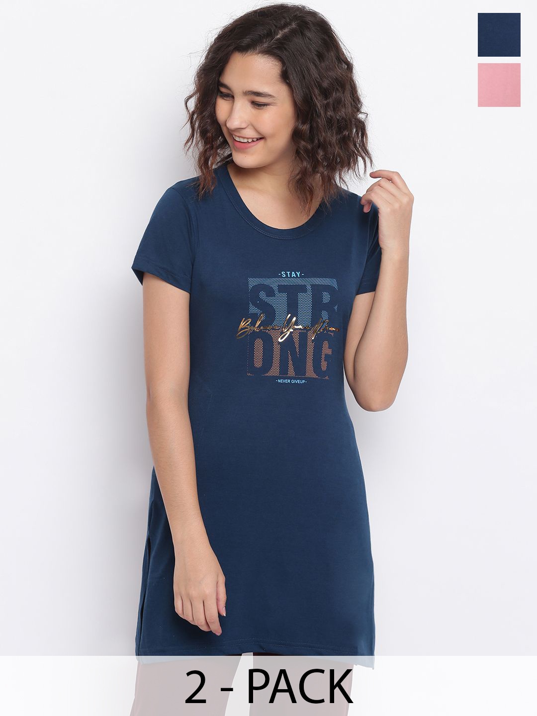 

Duchess Women Pack Of 2 Printed Lounge Tshirts, Navy blue