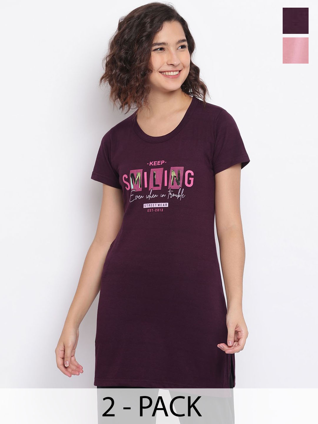 

Duchess Women Pack Of 2 Printed Long Lounge T-Shirt, Purple