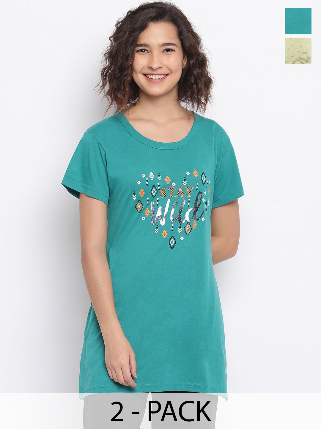 

Duchess Women Pack Of 2 Printed Drop-Shoulder Lounge T-shirt, Blue
