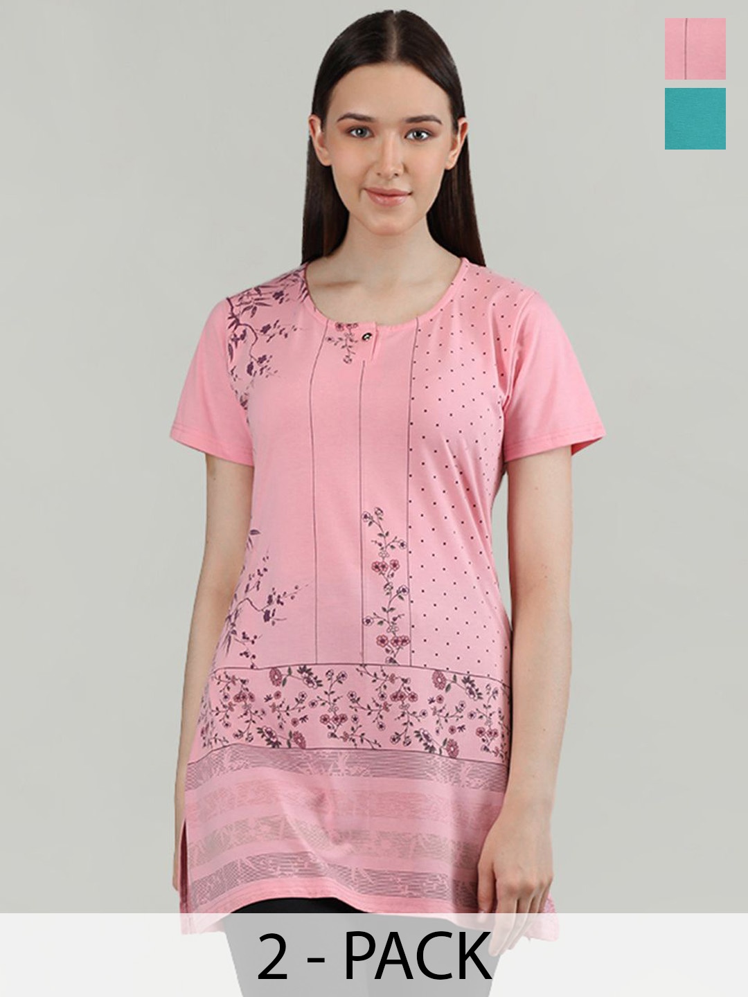 

Duchess Pack Of 2 Printed Lounge T-Shirts, Sea green