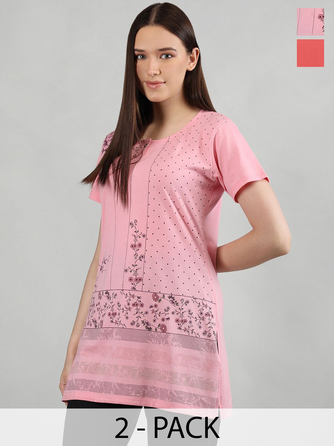 

Duchess Women Pack Of 2 Printed Long Lounge T-Shirt, Pink