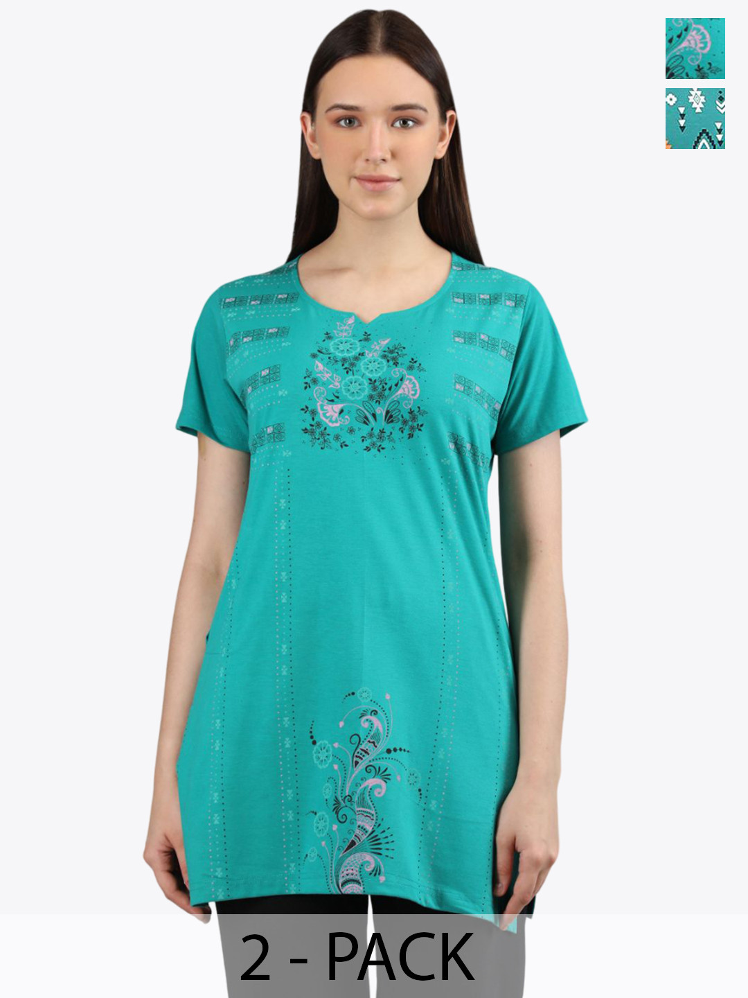 

Duchess Women Pack Of 2 Printed Round Neck Short Sleeves Lounge T-shirts, Green