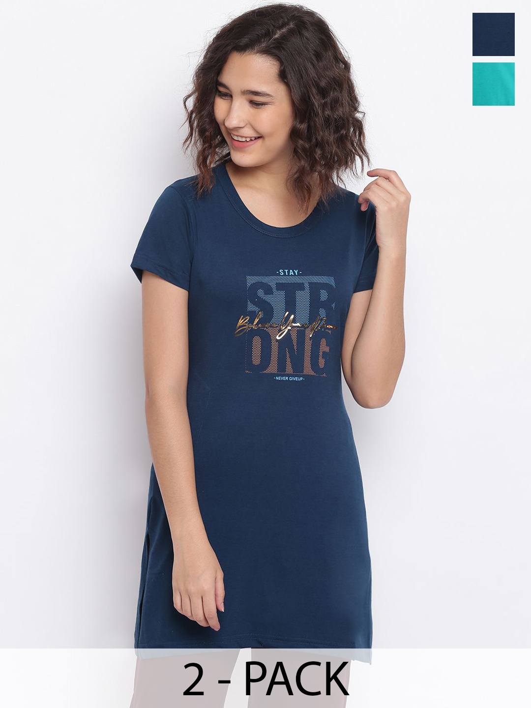 

Duchess Pack Of 2 Printed Round Neck Lounge T-shirt, Navy blue