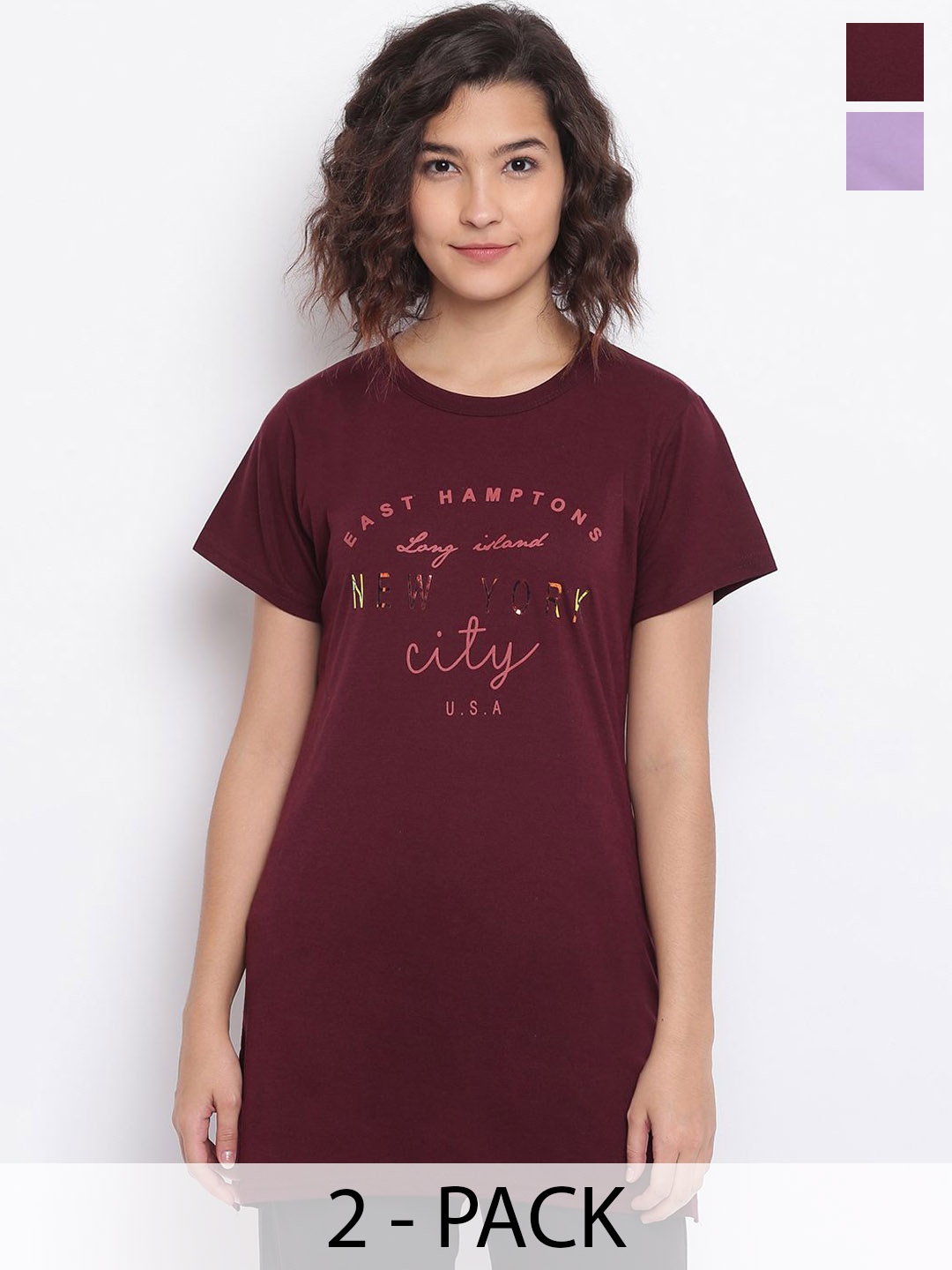 

Duchess Women Pack Of 2 Printed Lounge Tshirts, Lavender