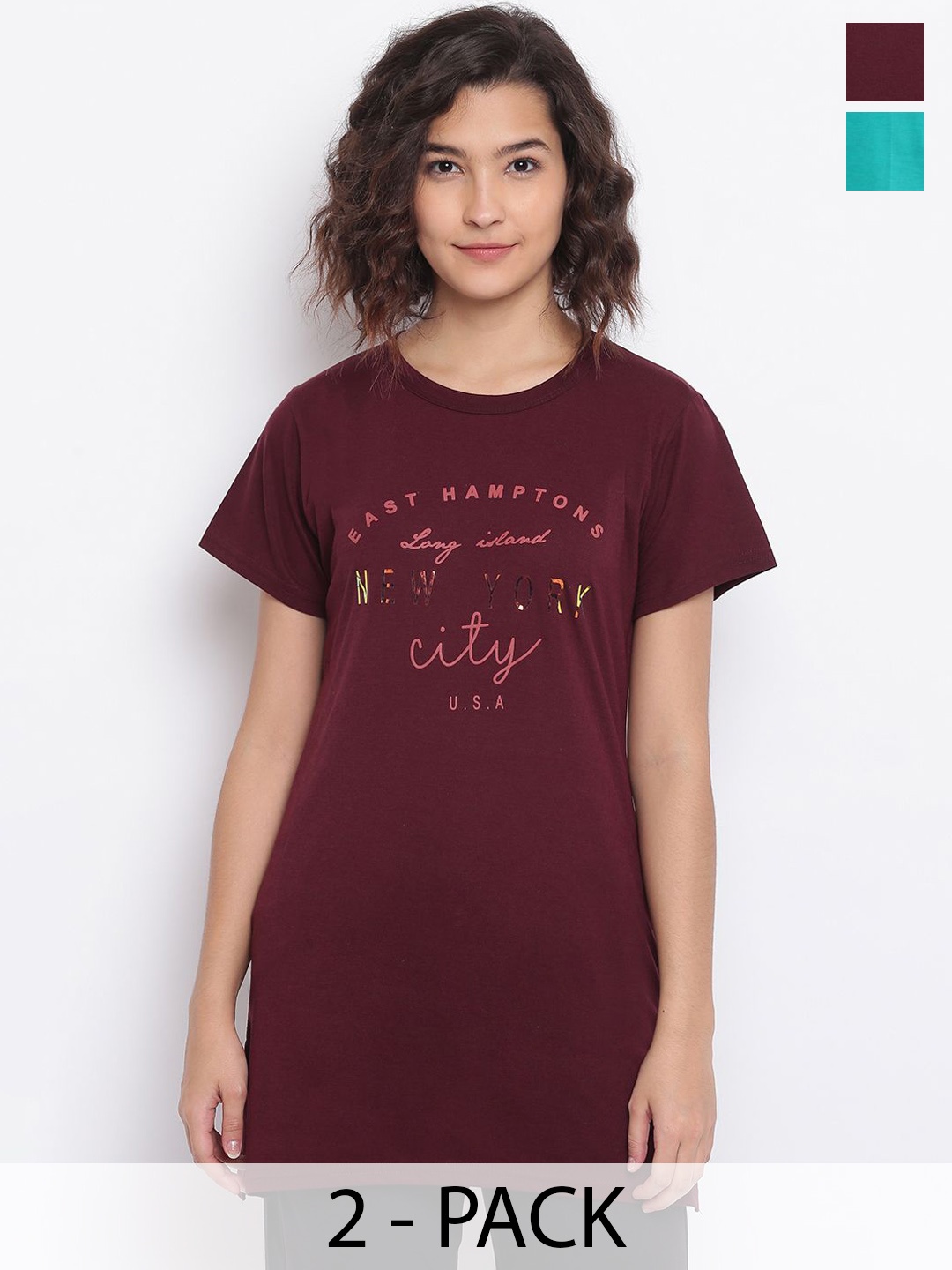 

Duchess Women Pack Of 2 Printed Lounge T-shirt, Maroon